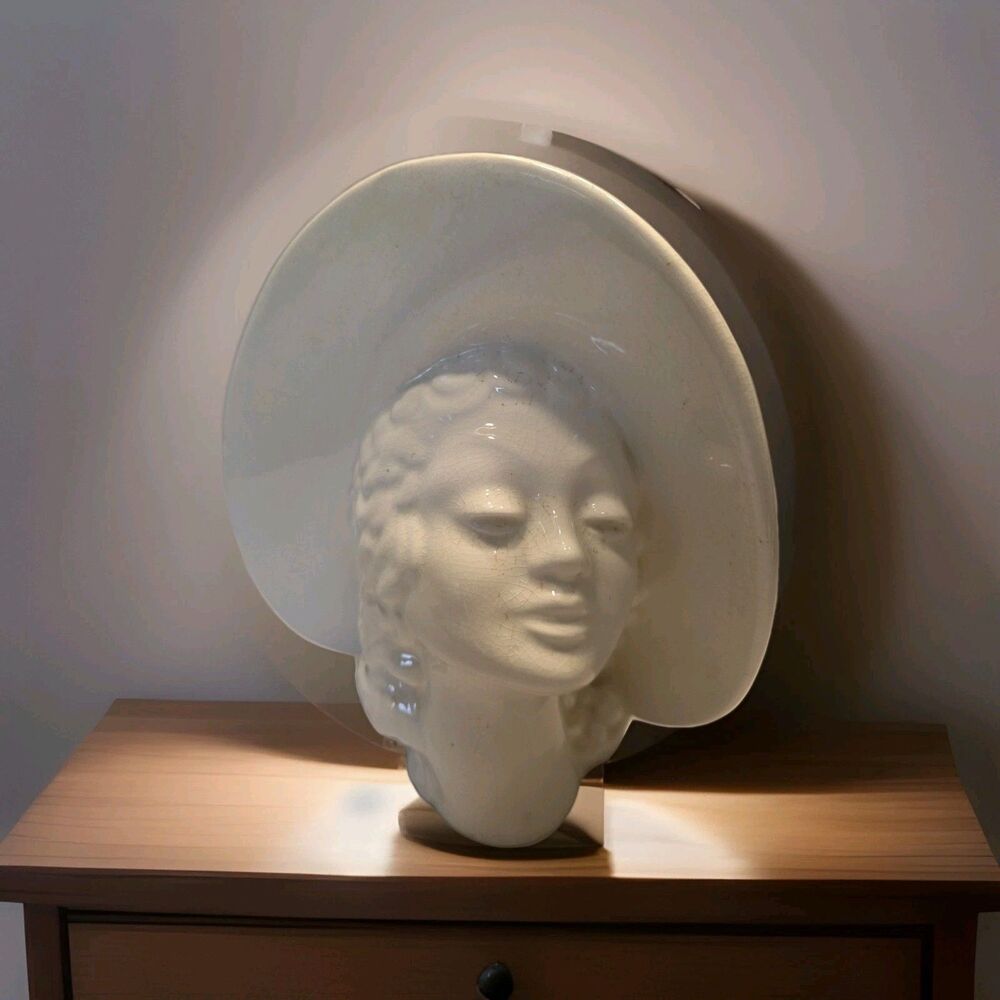 Vintage Royal Haeger Vase, Lady Bust in Large Hat, 1930's Art Deco USA